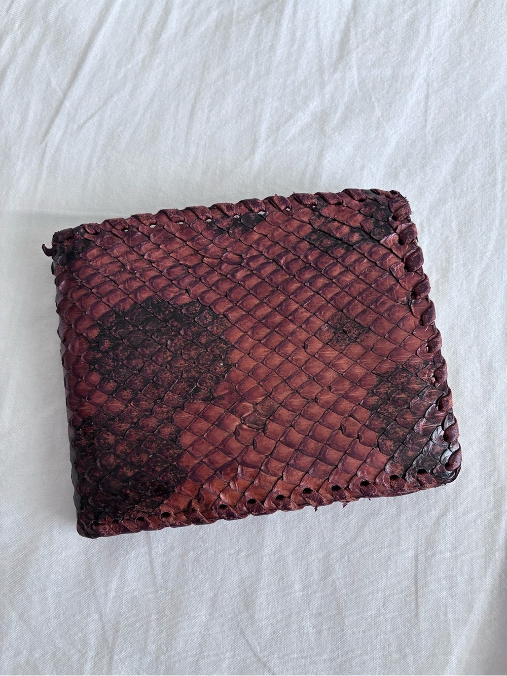 Braided Python-Texture Leather Bifold Wallet - Brown